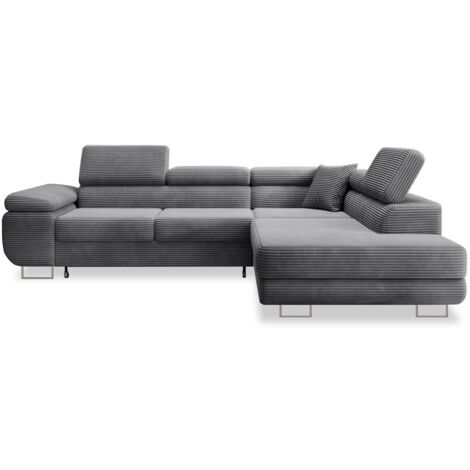 Canapé d'angle droit convertible Marius velours côtelé Gris foncé