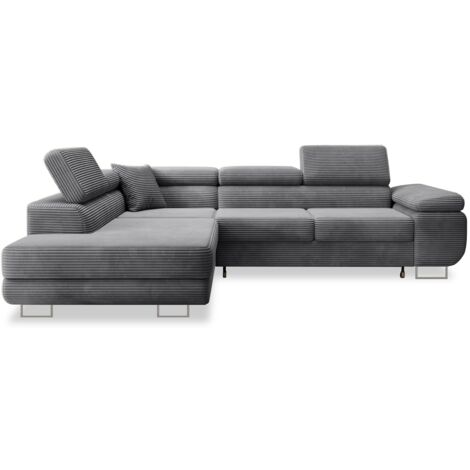Canapé d'angle gauche convertible Marius velours côtelé Gris foncé