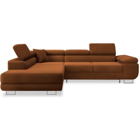 Canapé d'angle gauche convertible Marius velours côtelé Terracotta