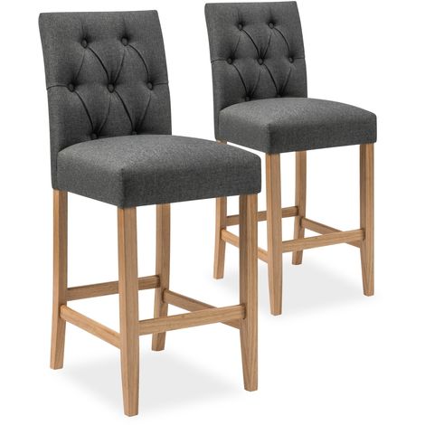 Lot de 2 chaises de bar en bois Gaya tissu Gris - H65cm - Gris