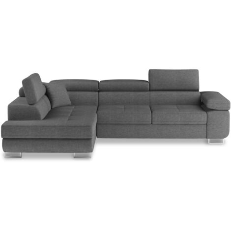 Canapé d'angle gauche convertible Marius tissu Gris