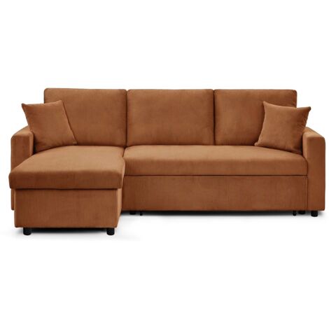 Canapé d'angle convertible Rico velours côtelé Terracotta