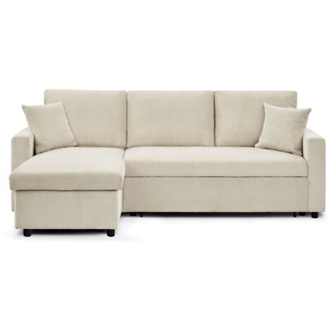 Canapé d'angle convertible Rico velours côtelé Beige