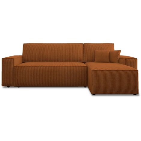Canapé d'angle convertible réversible Lorenzo en velours côtelé Terracotta