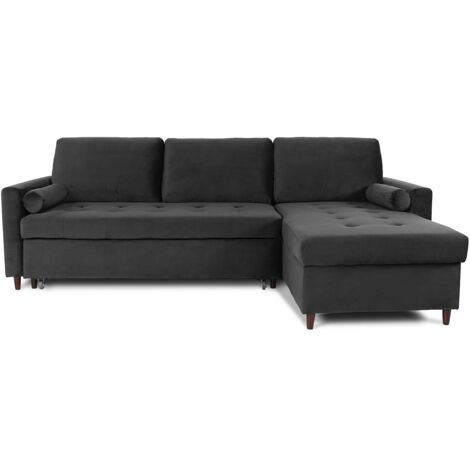 Canapé d'angle convertible réversible Claudio en velours noir