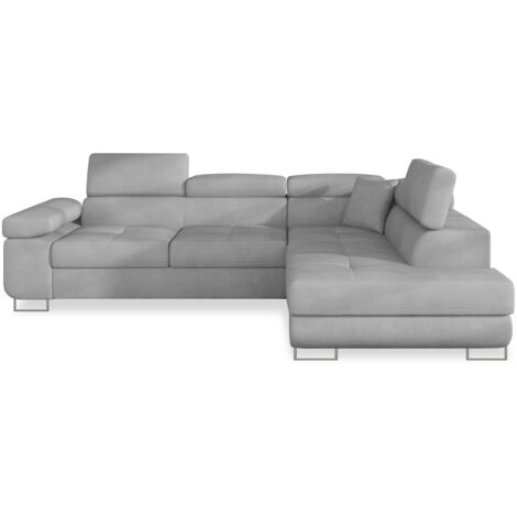 Canapé d'angle droit convertible Marius velours Gris