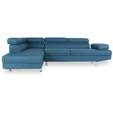 Canapé d'angle gauche avec têtières relevables Charly tissu bleu canard