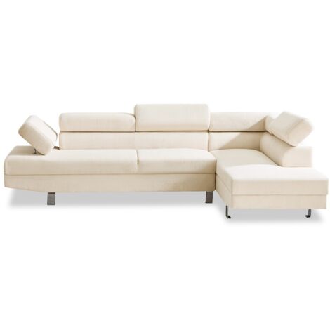Canapé d'angle droit avec têtières relevables Palerme velours côtelé beige
