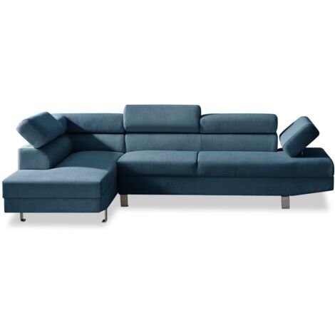 Canapé d'angle gauche avec têtières relevables Palerme velours côtelé bleu (1/5)