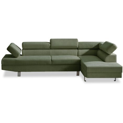 Canapé d'angle droit avec têtières relevables Palerme velours côtelé vert