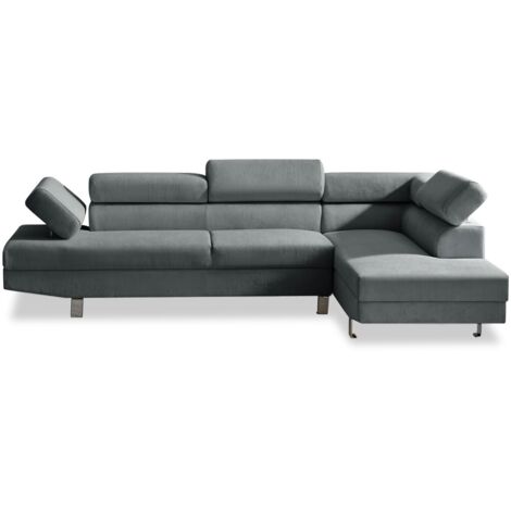 Canapé d'angle droit avec têtières relevables Palerme velours côtelé gris
