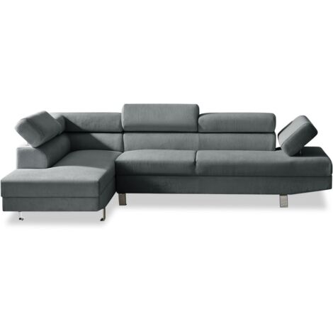 Canapé d'angle gauche avec têtières relevables Palerme velours côtelé gris