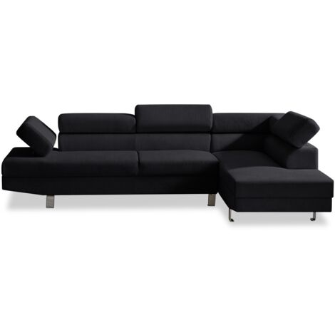 Canapé d'angle droit avec têtières relevables Palerme velours côtelé noir (1/5)