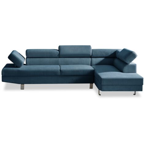 Canapé d'angle droit avec têtières relevables Palerme velours côtelé bleu