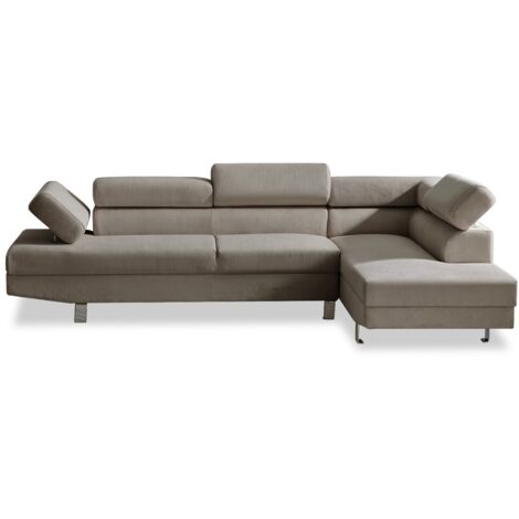 Canapé d'angle droit avec têtières relevables Palerme velours côtelé taupe