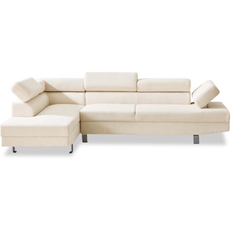 Canapé d'angle gauche avec têtières relevables Palerme velours côtelé beige (1/5)
