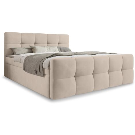 Lit coffre + matelas Volupto 140cm velours Beige (1/4)