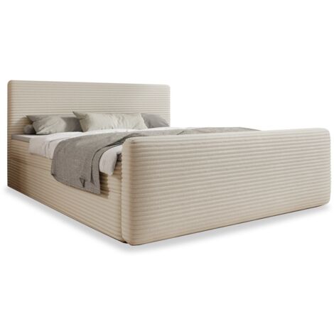 Lit coffre + matelas Napoli 140cm velours côtelé Beige (1/5)