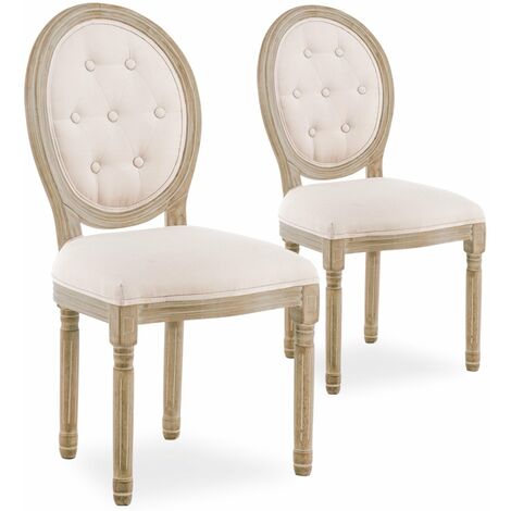 Lot de 2 chaises médaillon capitonnées Louis XVI tissu Beige (1/2)