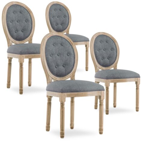 Lot de 4 chaises médaillon capitonnées Louis XVI tissu Gris (1/2)