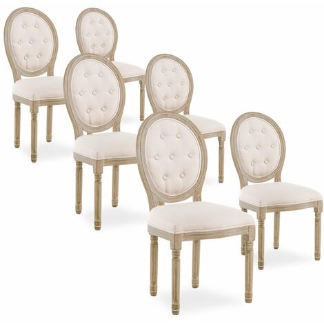 Lot de 6 chaises médaillon capitonnées Louis XVI tissu Beige (1/2)