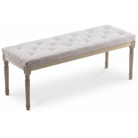 Banc capitonné Romane XL style Louis XVI tissu Beige