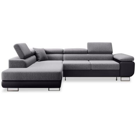 Canapé d'angle gauche convertible Marius Gris et Noir
