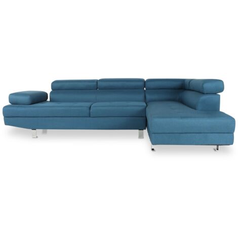 Canapé d'angle droit avec têtières relevables Charly tissu bleu canard (1/4)