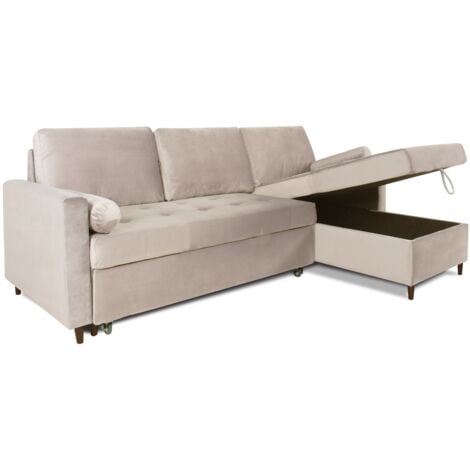 Canapé d'angle convertible réversible Claudio en velours beige