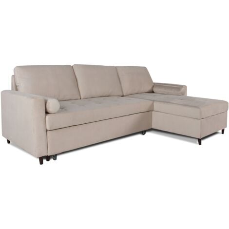 Canapé d'angle convertible réversible Claudio en velours beige