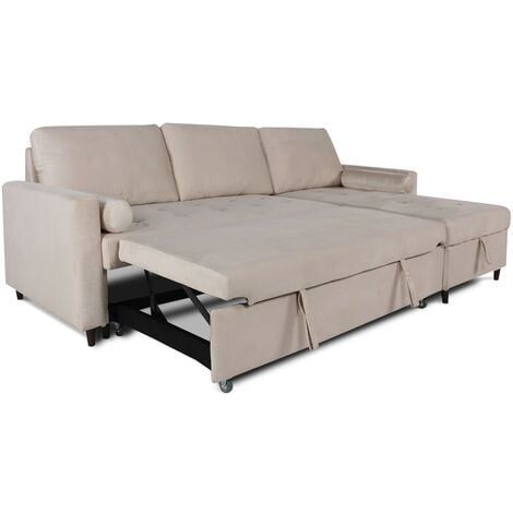 Canapé d'angle convertible réversible Claudio en velours beige