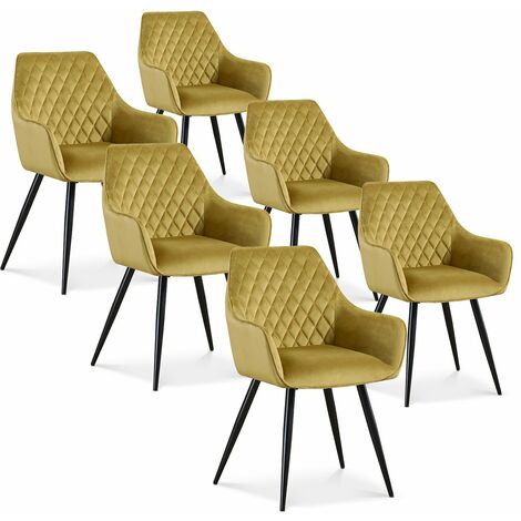 Lot de 6 chaises Victoria en velours jaune moutarde pieds noir (1/2)