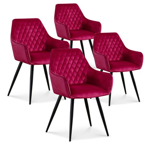 Lot de 4 chaises Victoria en velours rouge pieds noir (1/2)