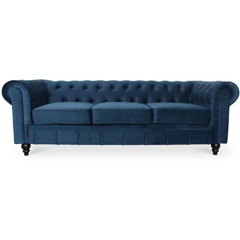 Canape Chesterfield Velours 3 Places Altesse Bleu foncé (1/3)