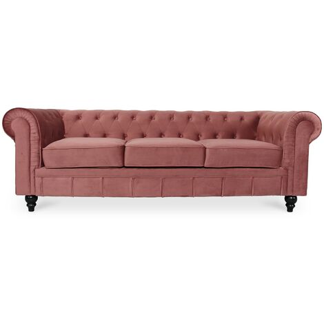 Canape Chesterfield Velours 3 Places Altesse Vieux Rose (1/2)
