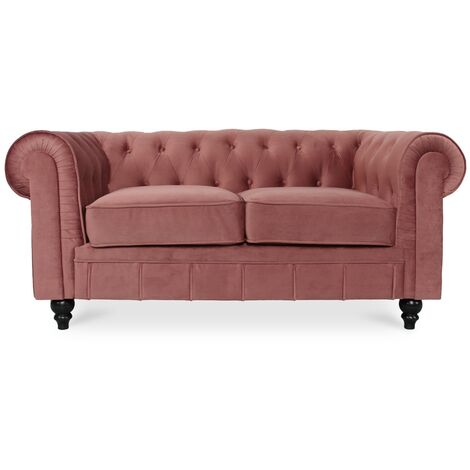 Canapé Chesterfield Velours 2 Places Altesse Vieux Rose
