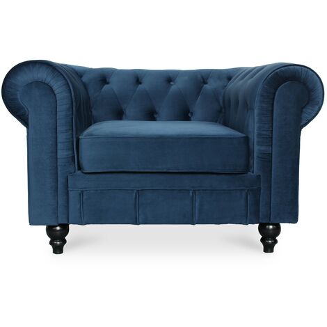 Fauteuil Chesterfield velours Altesse Bleu foncé (1/3)