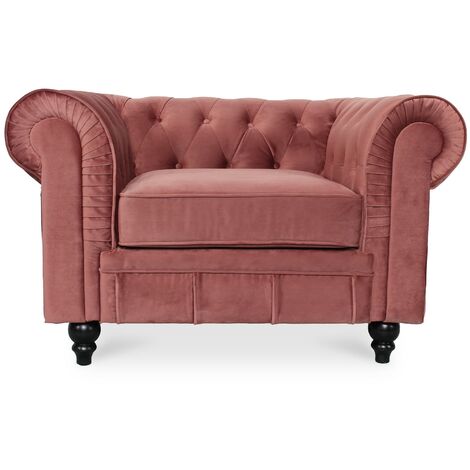 Fauteuil Chesterfield velours Altesse Vieux Rose