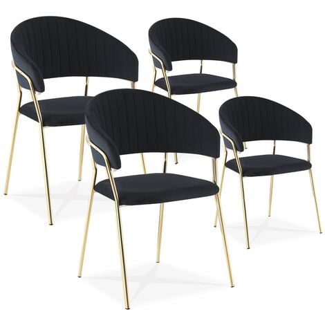 Lot de 4 chaises Margaux velours noir pieds or