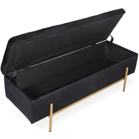 Banquette coffre Olivia Velours noir pieds doré