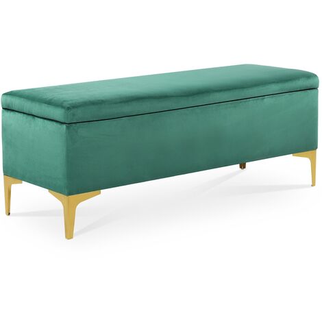 Banquette En Velours Vert Avec Coffre De Rangement – Pieds Dorés – Beliani DURHAM