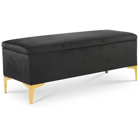 Banquette Coffre Chloé velours Noir pieds doré