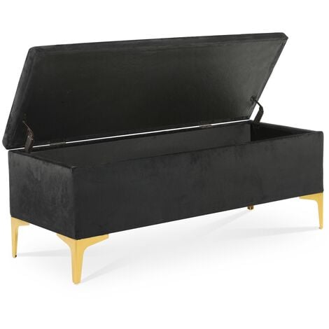 Banquette Coffre Chloé velours Noir pieds doré