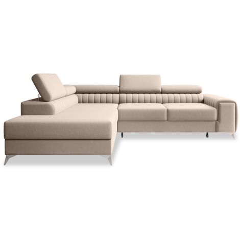 Canapé d'angle gauche convertible Isaac Velours Beige (1/5)