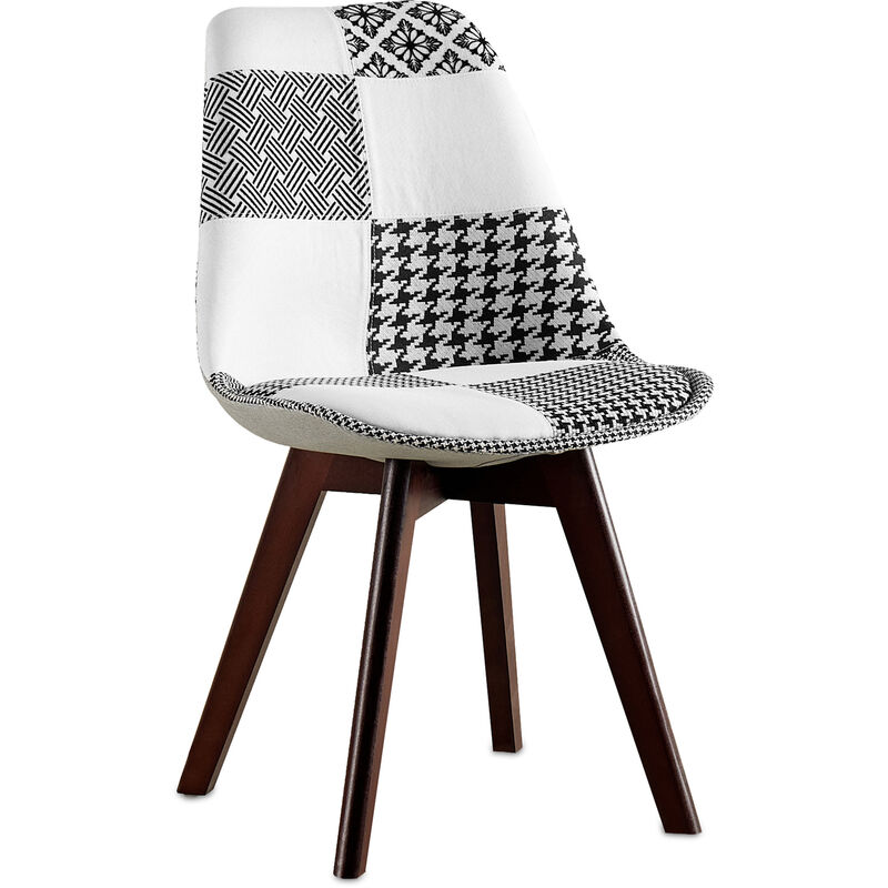 Chaise de salle manger tapiss e en patchwork noir et blanc