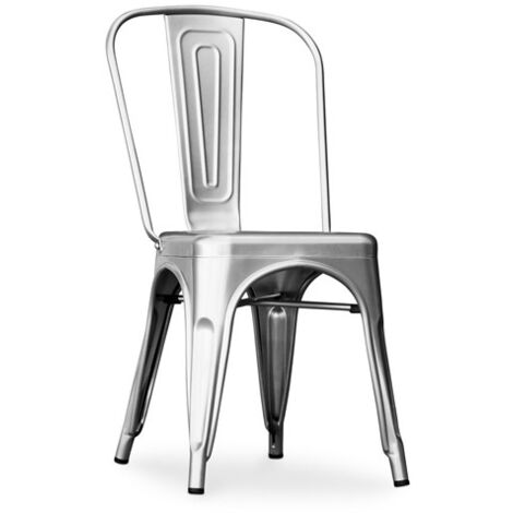 Chaise de salle à manger industrielle en acier – Finition brillante – 85.5 cm de hauteur – Supporte jusqu'à 150 kg – Capuchons en caoutchouc – Tolix Style