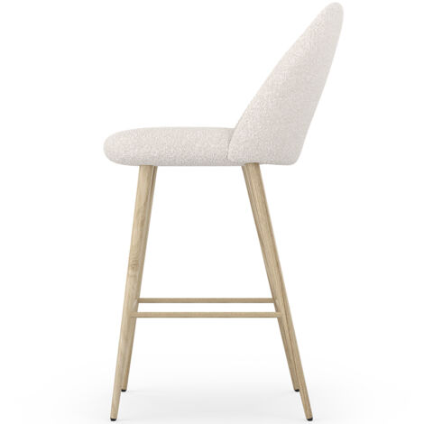 Tabouret En Bouclette Fausse Fourrure Tapissée - Boucles Blanches - Design scandinave - 66cm - Evelyne Blanc