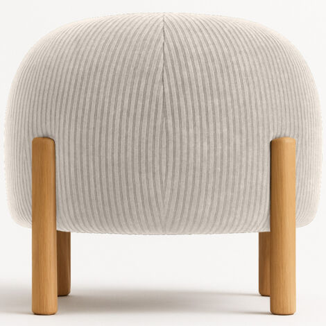 Privatefloor – Pouf rond en velours côtelé 48,5 cm – Pieds en bois naturel – Hauteur 38,5 cm – Confortable pour salons et chambres