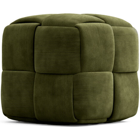 Pouf Carré Tapissé en Velours Côtelé - Design Moderne - Cube Olive