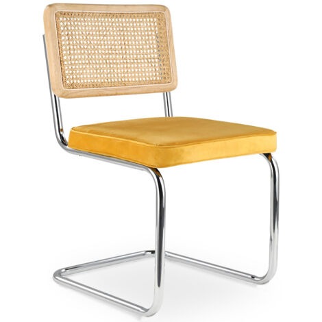 Chaise de salle à manger - tapissée de velours - Bois et rotin - New Edition - Martha Moutarde (1/5)